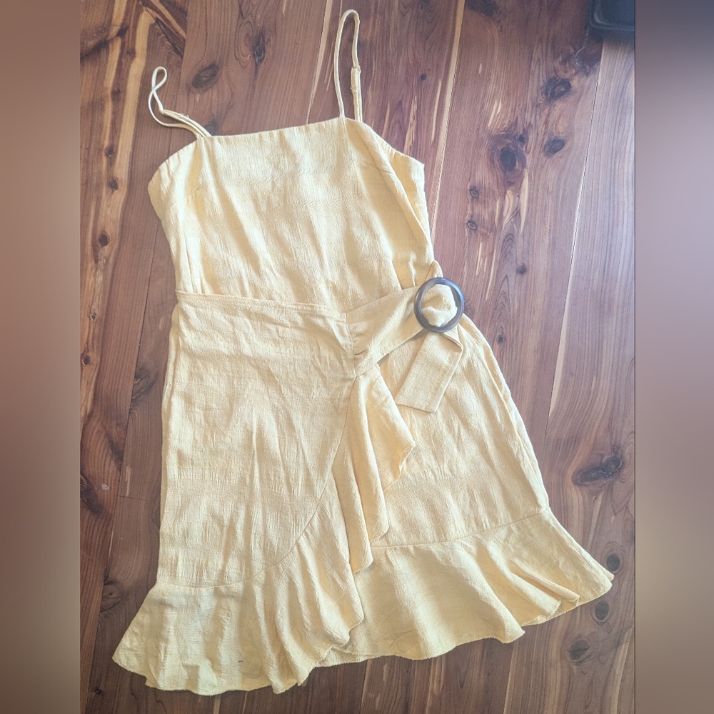 American Eagle Outfitters Yellow Wrap Ruffle Mini Dress